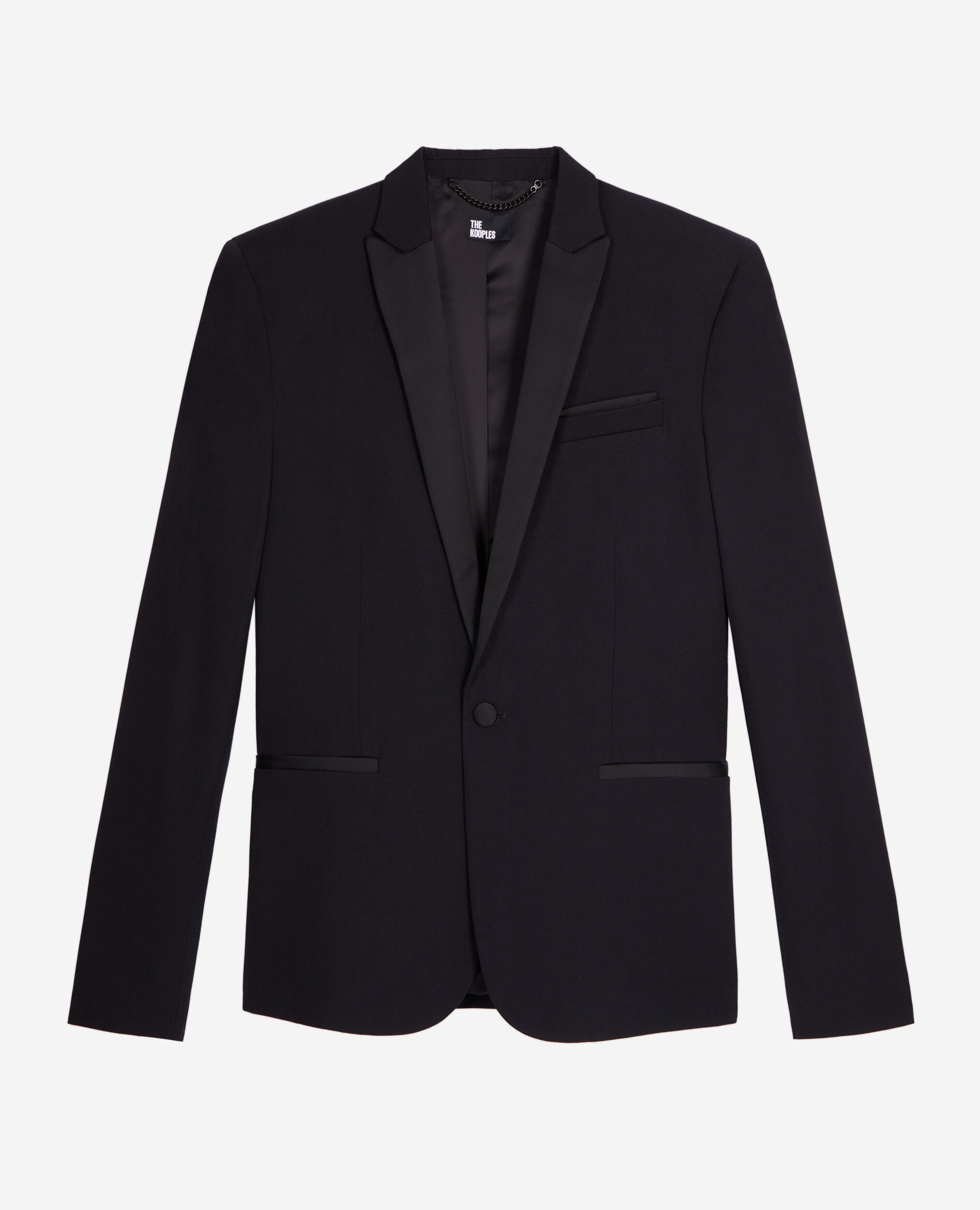 Veste de smoking avec détails en satin coupe ajustée noire, BLACK, hi-res image number null