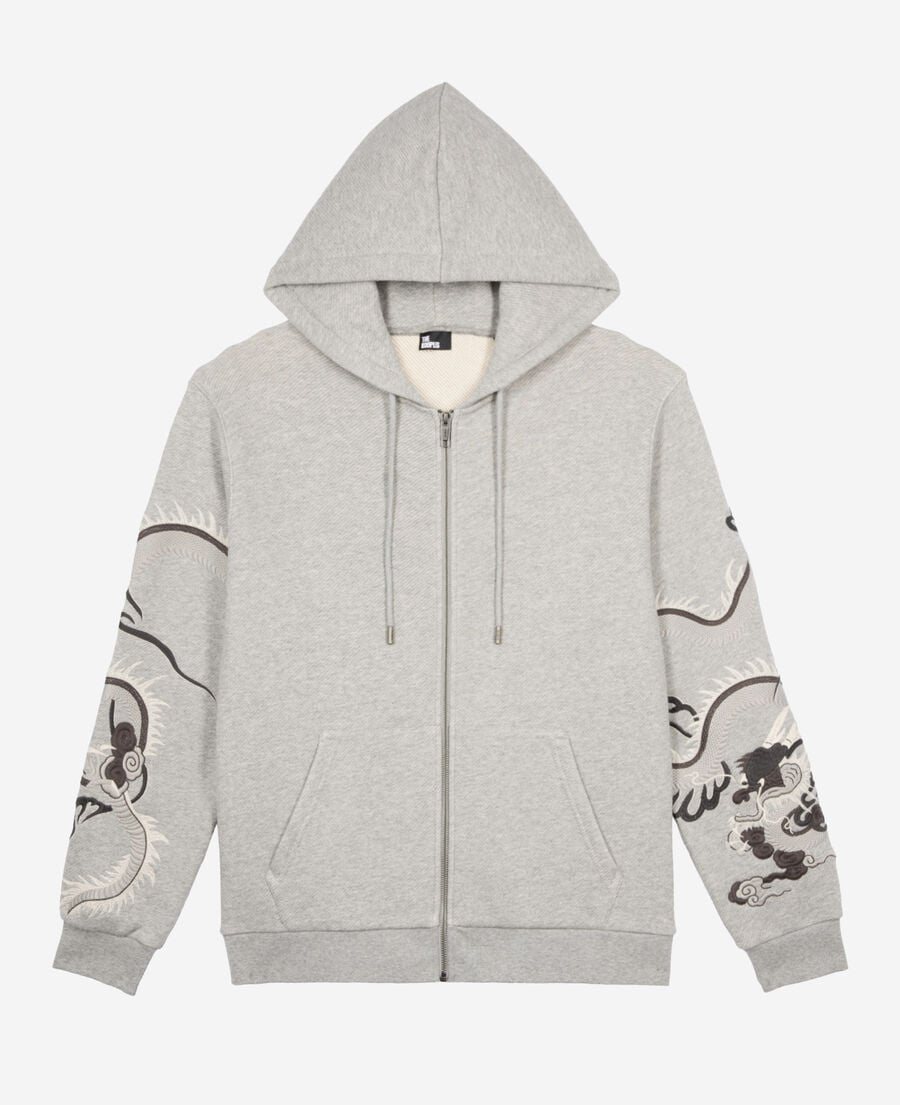 The Kooples MEN GREY MELANGE grey embroidered sleeve hoodie
