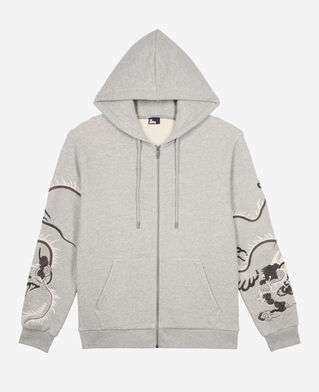 The Kooples MEN GREY MELANGE grey embroidered sleeve hoodie