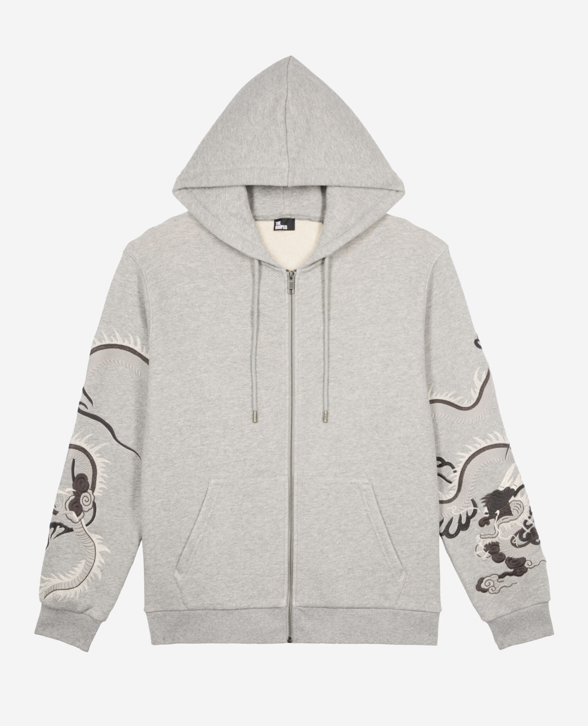 Sweatshirt à capuche avec manches brodées gris, GREY MELANGE, hi-res image number null