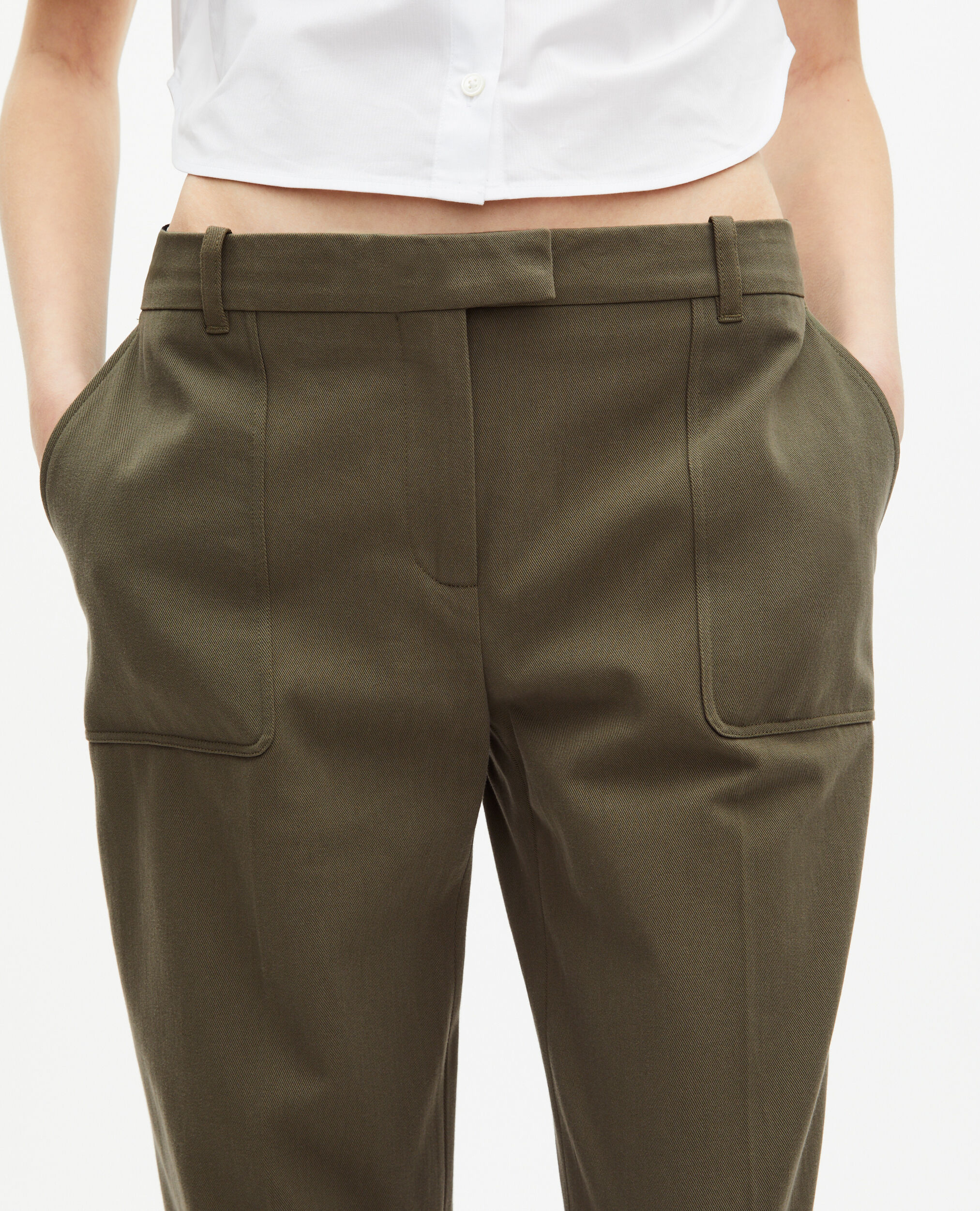 Pantalon large en coton kaki, KAKI, hi-res image number null