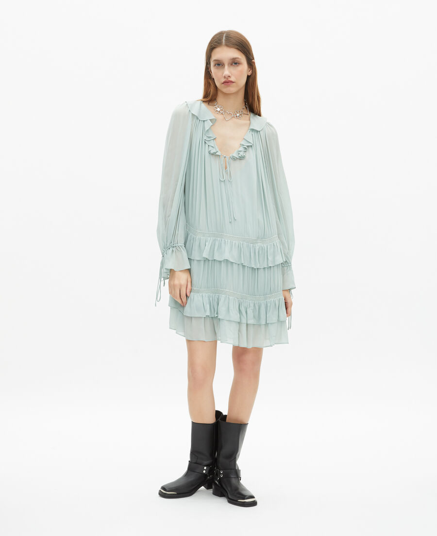 The Kooples WOMEN BLUE/GREEN short dress with blue ruffles
