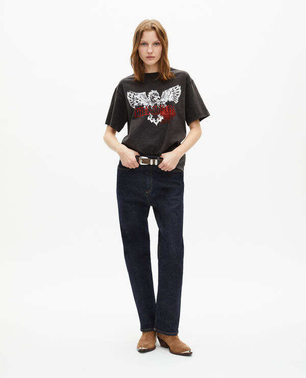 The Kooples FEMME BLACK WASHED t-shirt avec sérigraphie aigle noir délavé