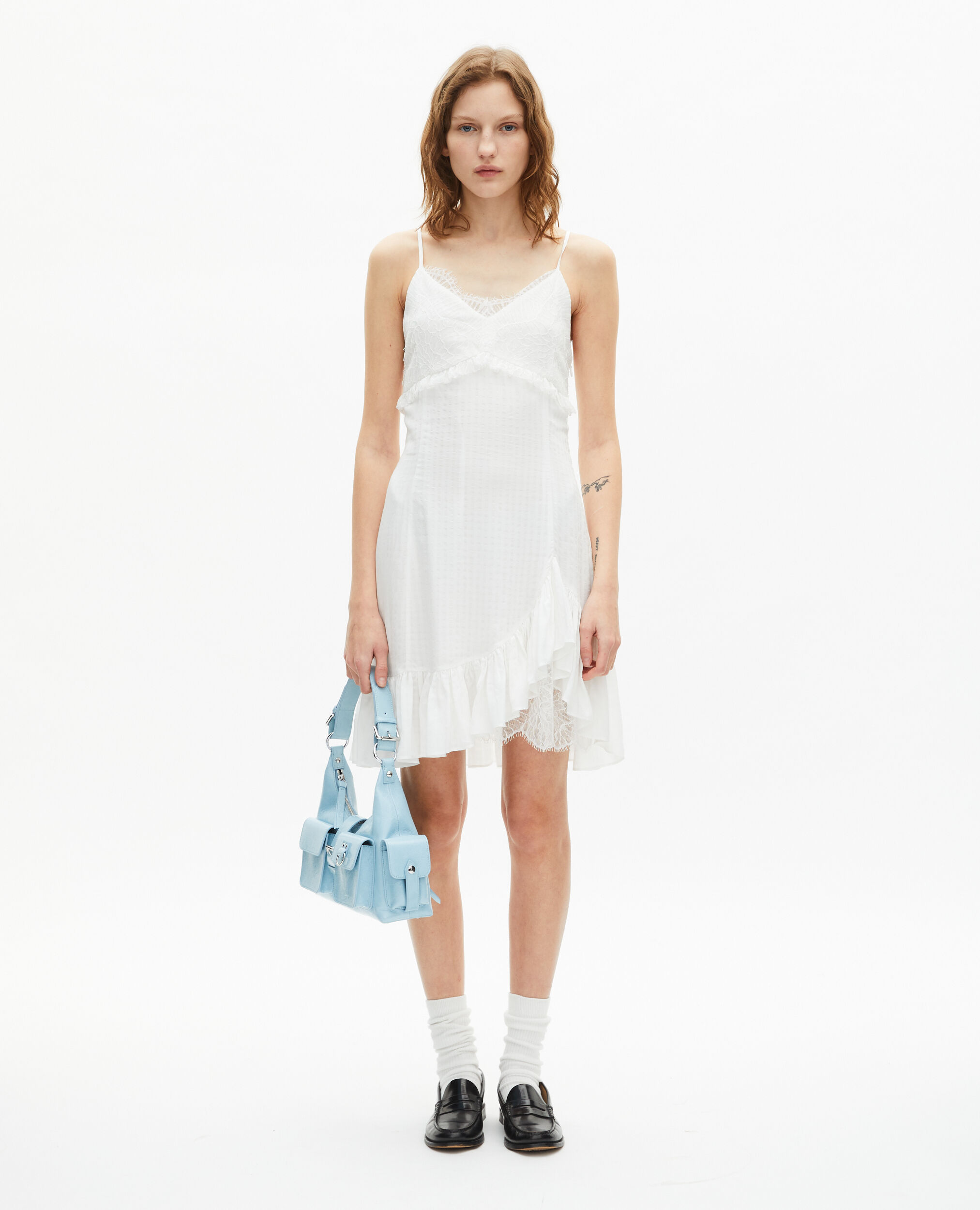 Robe courte avec dentelle écrue, ECRU, hi-res image number null