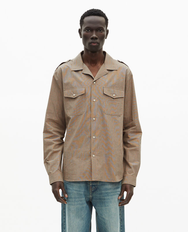 The Kooples HOMME BEIGE / BROWN / BLACK chemise à micro carreaux beige