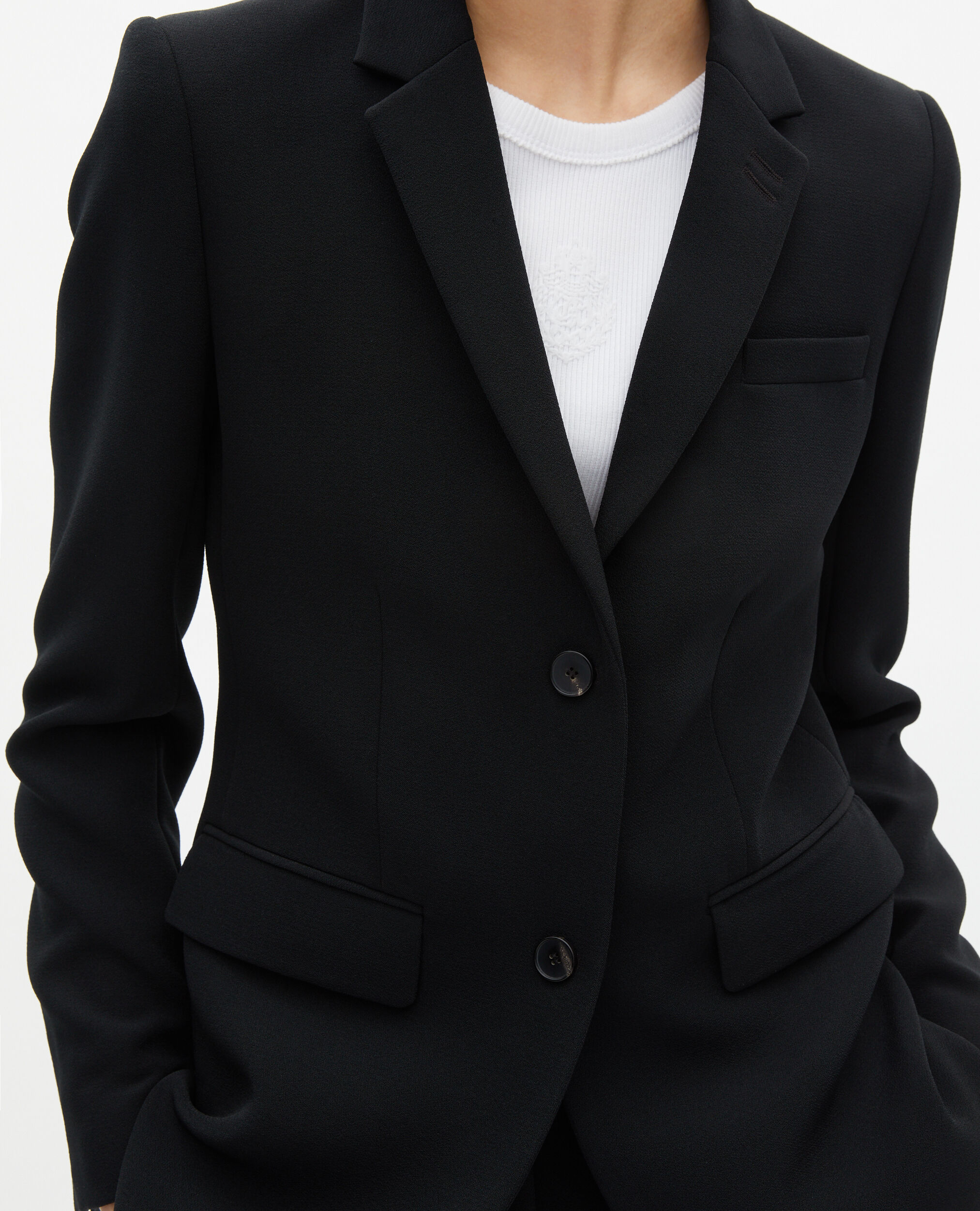 Veste tailleur en crêpe noire coupe structurée, BLACK, hi-res image number null