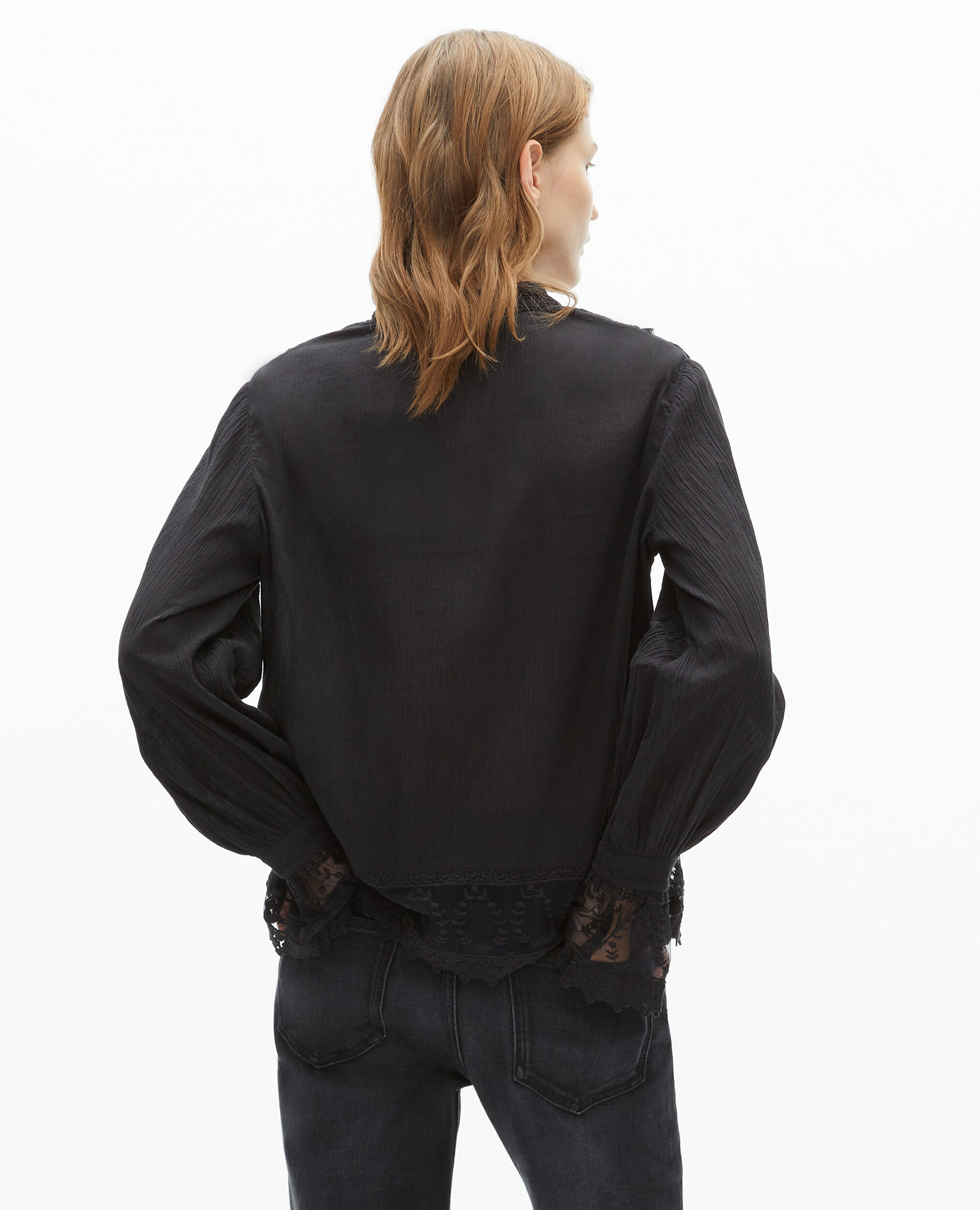 Blouse avec guipure noire, BLACK, hi-res image number null