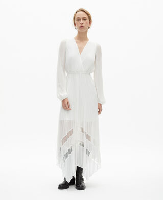 The Kooples WOMEN ECRU ecru plumetis long pleated dress