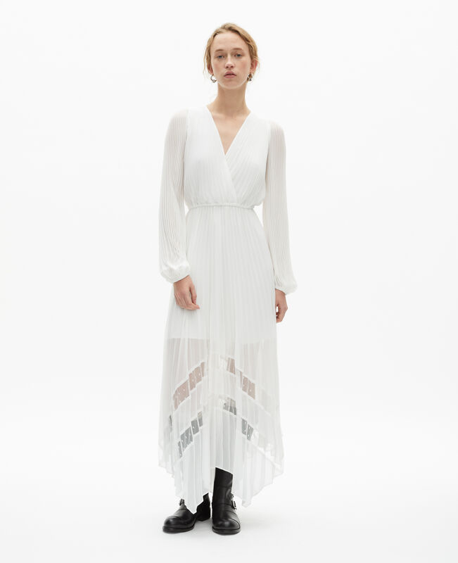 The Kooples FEMME ECRU robe longue plissée avec plumetis écrue