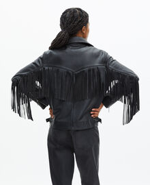 The Kooples FEMME BLACK blouson en cuir à franges noir