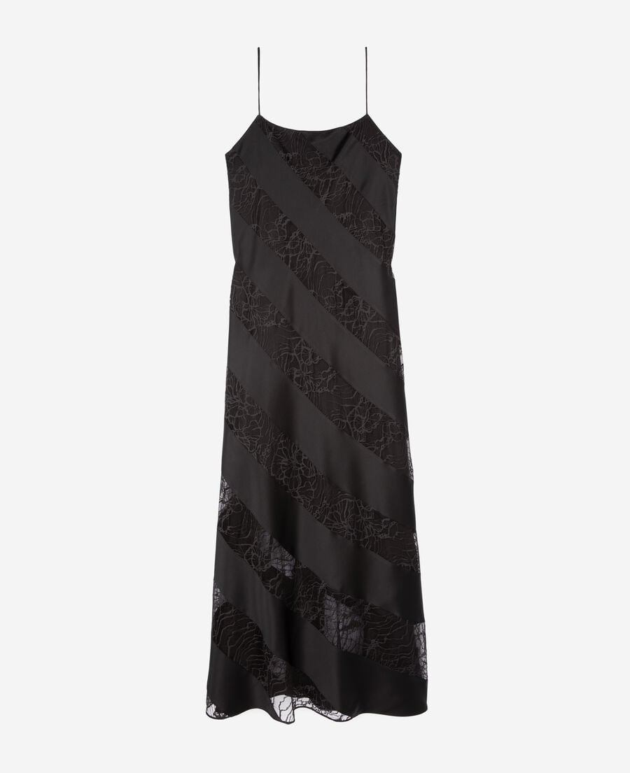 The Kooples FEMME BLACK robe nuisette longue en soie et dentelle noire