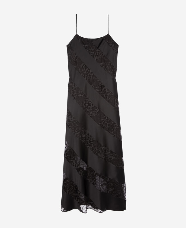 The Kooples FEMME BLACK robe nuisette longue en soie et dentelle noire