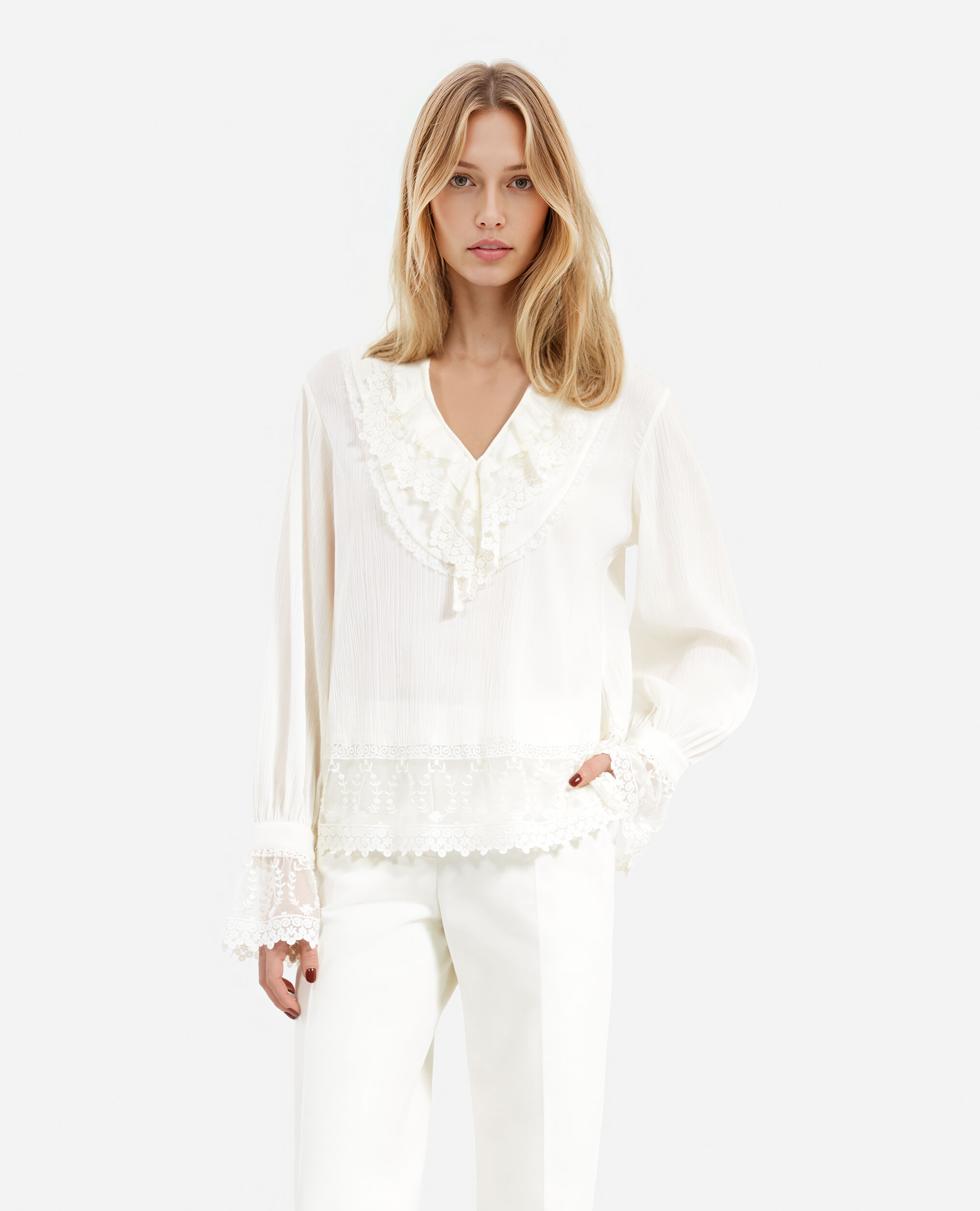 Blouse avec guipure écrue, ECRU, hi-res image number null