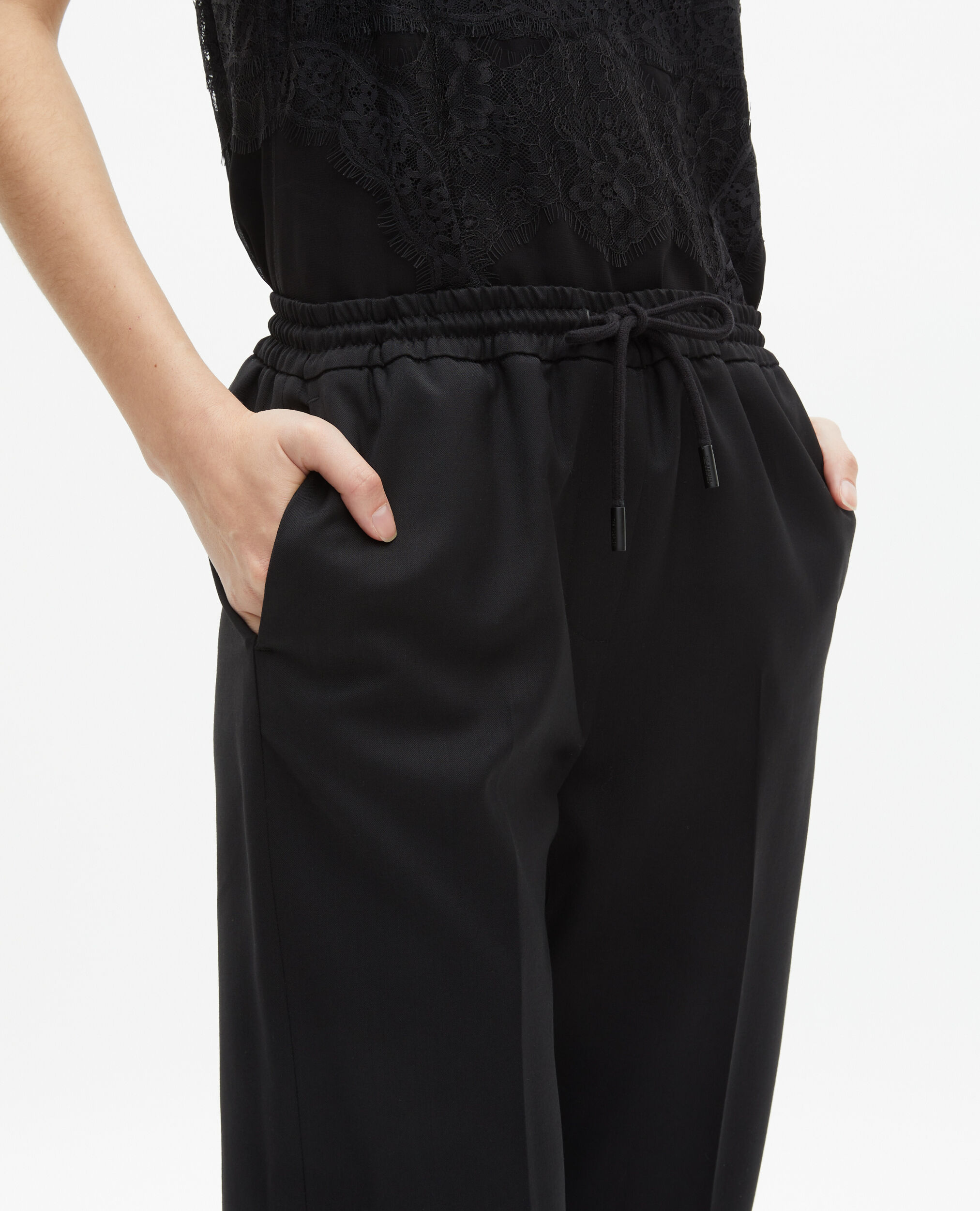 Pantalon droit en laine noir, BLACK, hi-res image number null