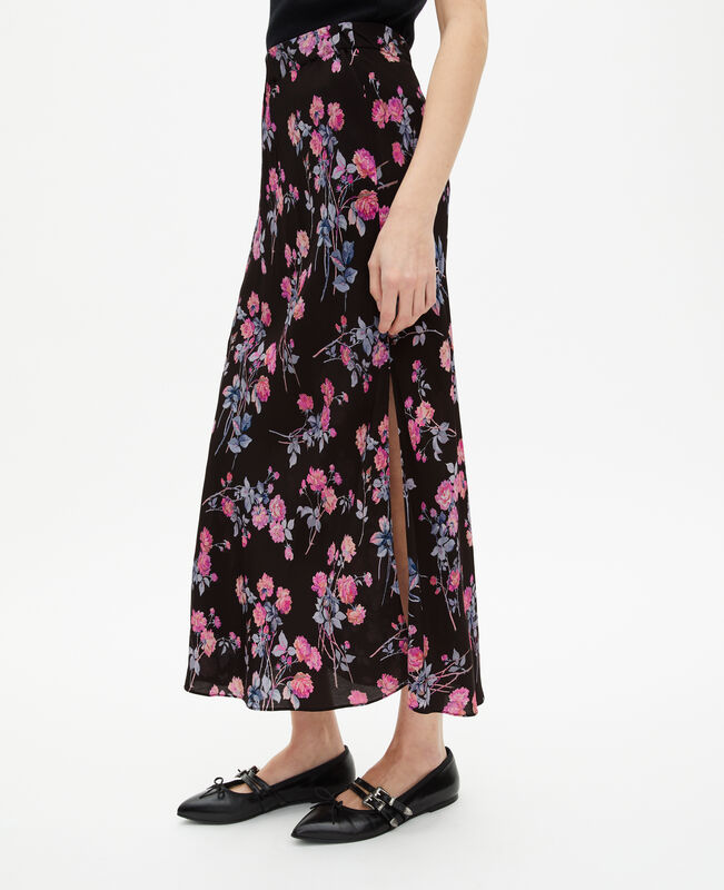 The Kooples FEMME BLACK / PINK jupe longue imprimé fleuri noire