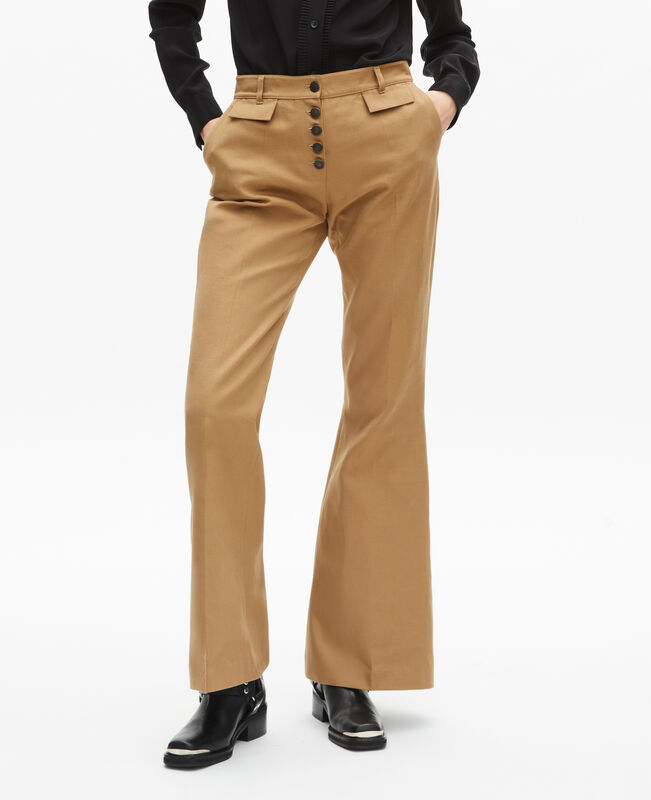 The Kooples FEMME BEIGE pantalon flare en coton et lin beige
