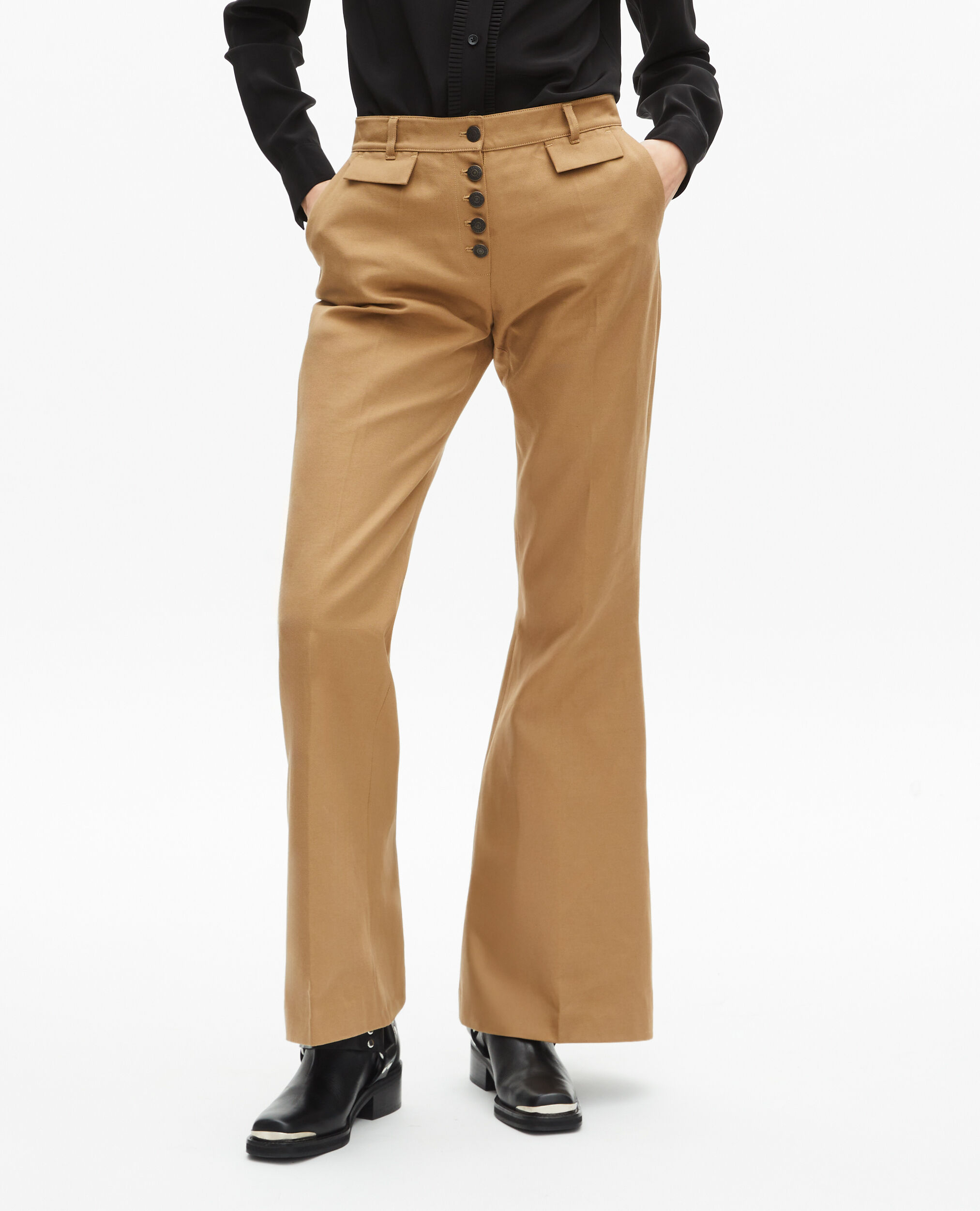 Pantalon flare en coton et lin beige, BEIGE, hi-res image number null