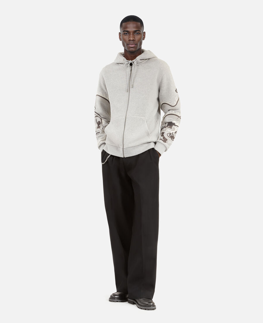 The Kooples MEN GREY MELANGE grey embroidered sleeve hoodie
