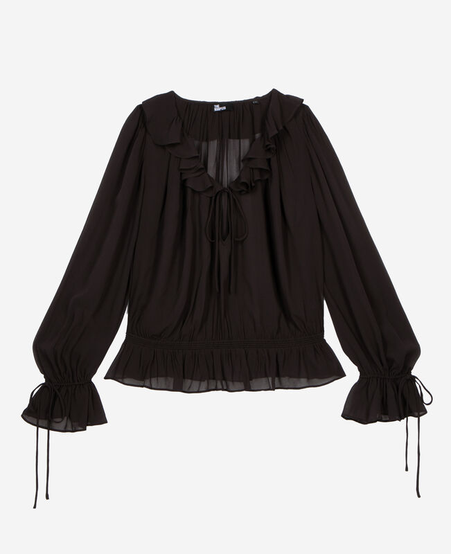 The Kooples FEMME BLACK STONE blouse avec volants noire