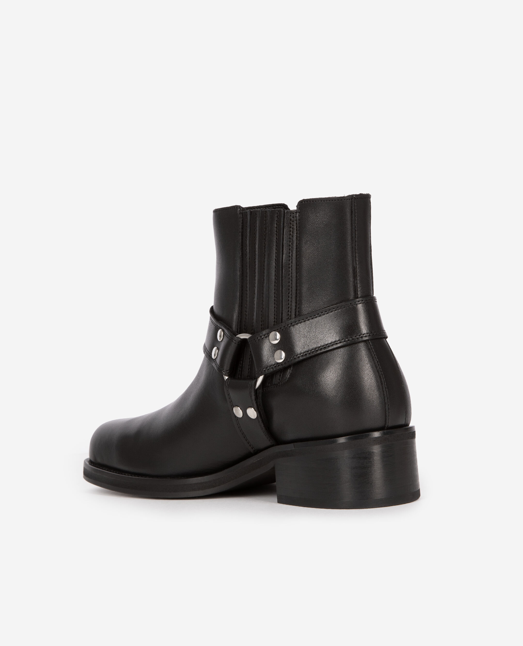 Bottines avec sangles en cuir noir, BLACK, hi-res image number null