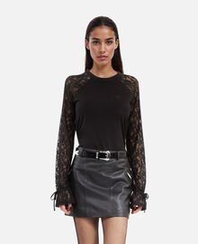 The Kooples FEMME BLACK WASHED t-shirt manches longues en dentelle noir