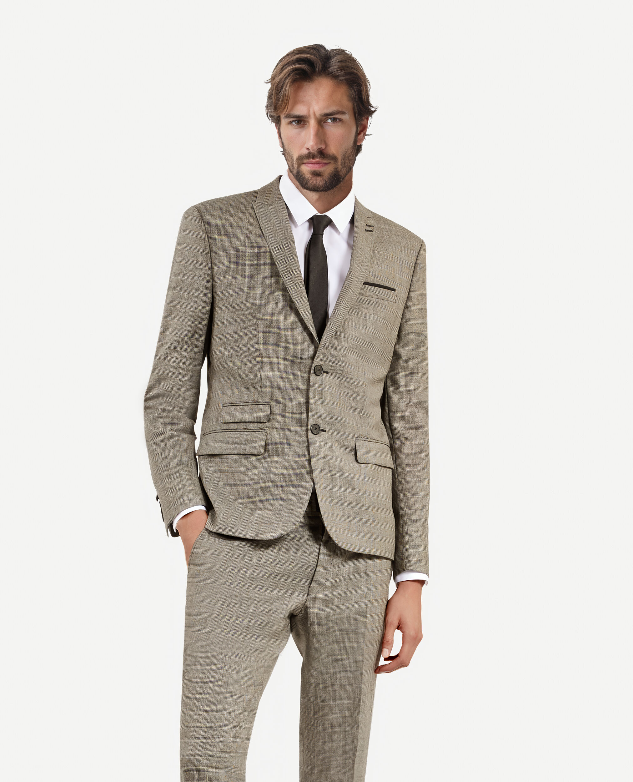 Veste de costume en laine prince de Galles beige, BEIGE MELANGE, hi-res image number null