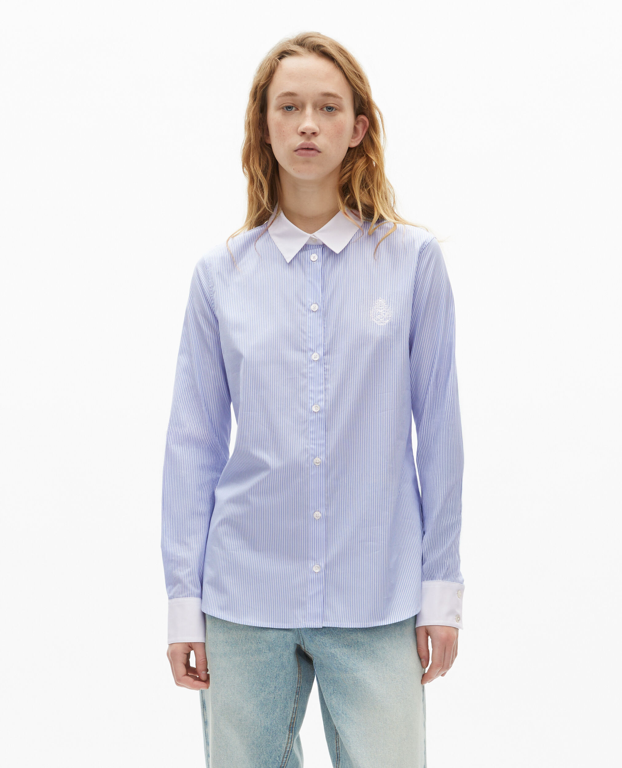 Chemise à rayures avec col contrasté bleue, BLUE WHITE, hi-res image number null