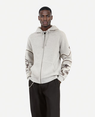 The Kooples MEN GREY MELANGE grey embroidered sleeve hoodie