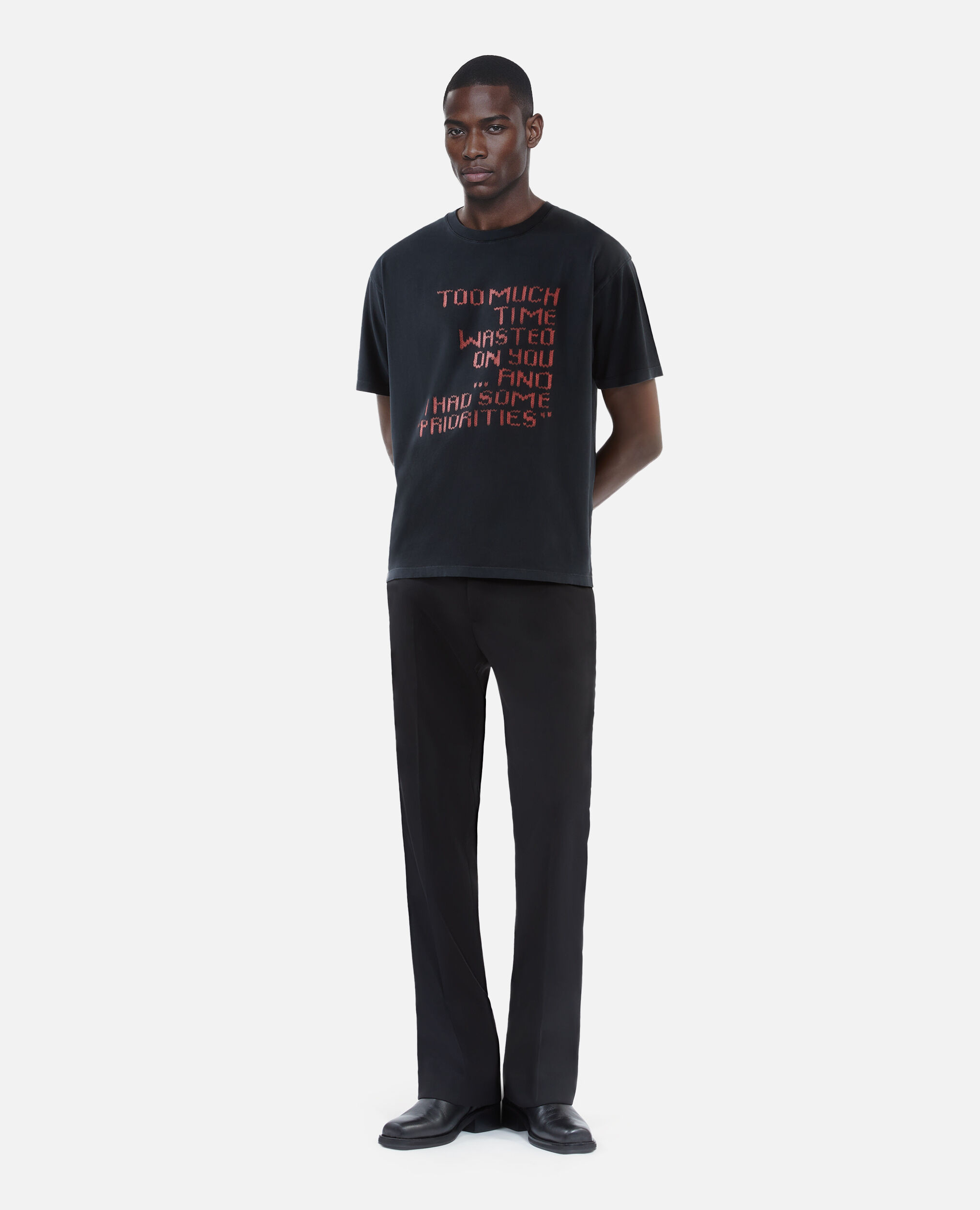 T-shirt avec sérigraphie effet tricot noir, BLACK WASHED, hi-res image number null