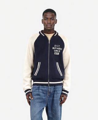 The Kooples MEN DARK NAVY-ECRU navy and ecru teddy cardigan
