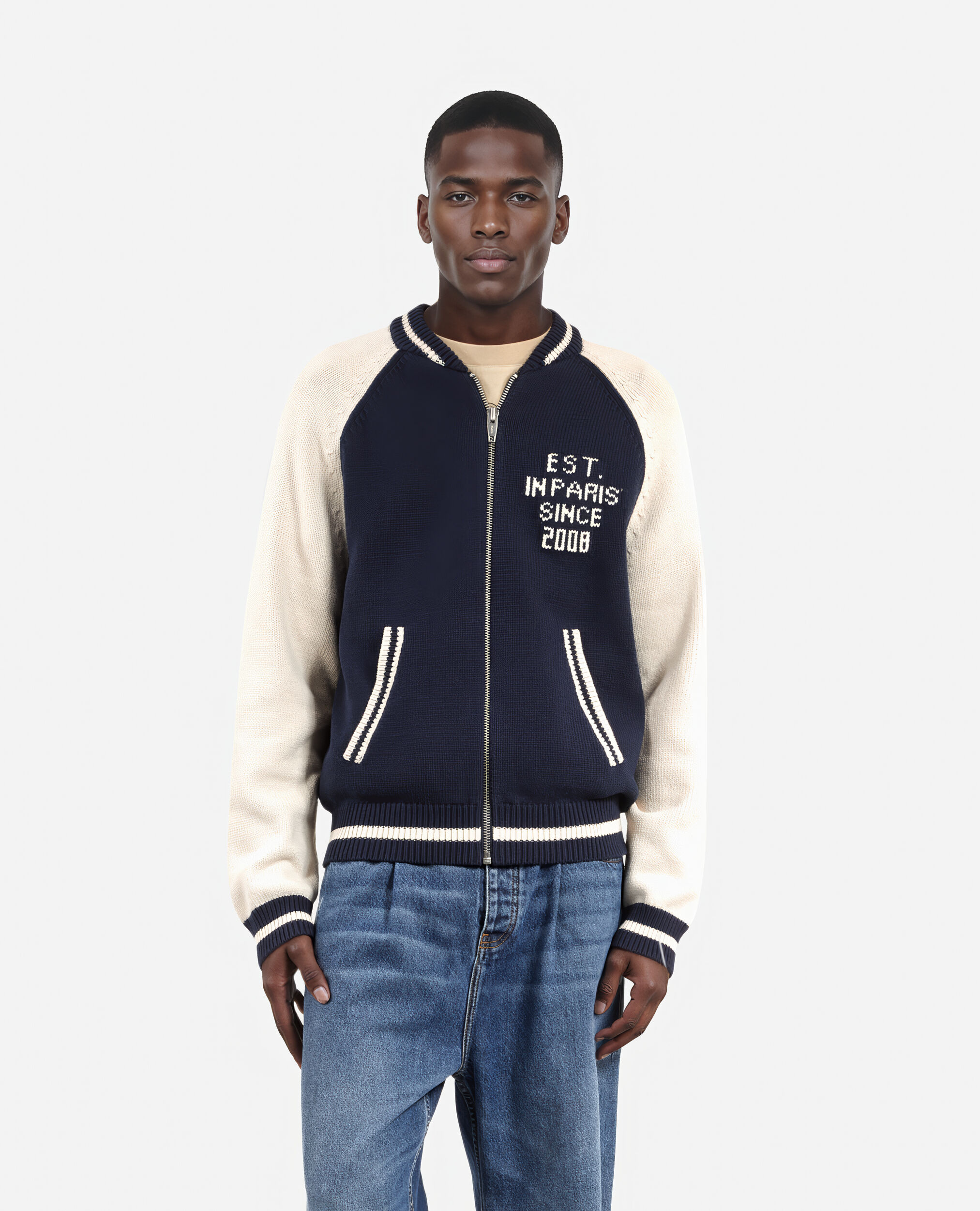 Cardigan teddy marine et écru, DARK NAVY-ECRU, hi-res image number null