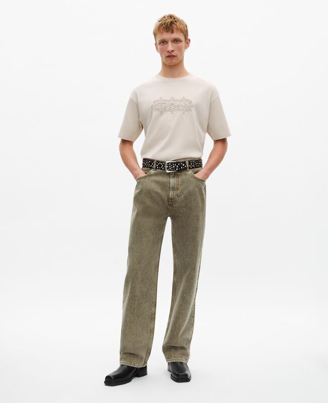 The Kooples HOMME BEIGE GREY t-shirt avec broderie logo beige