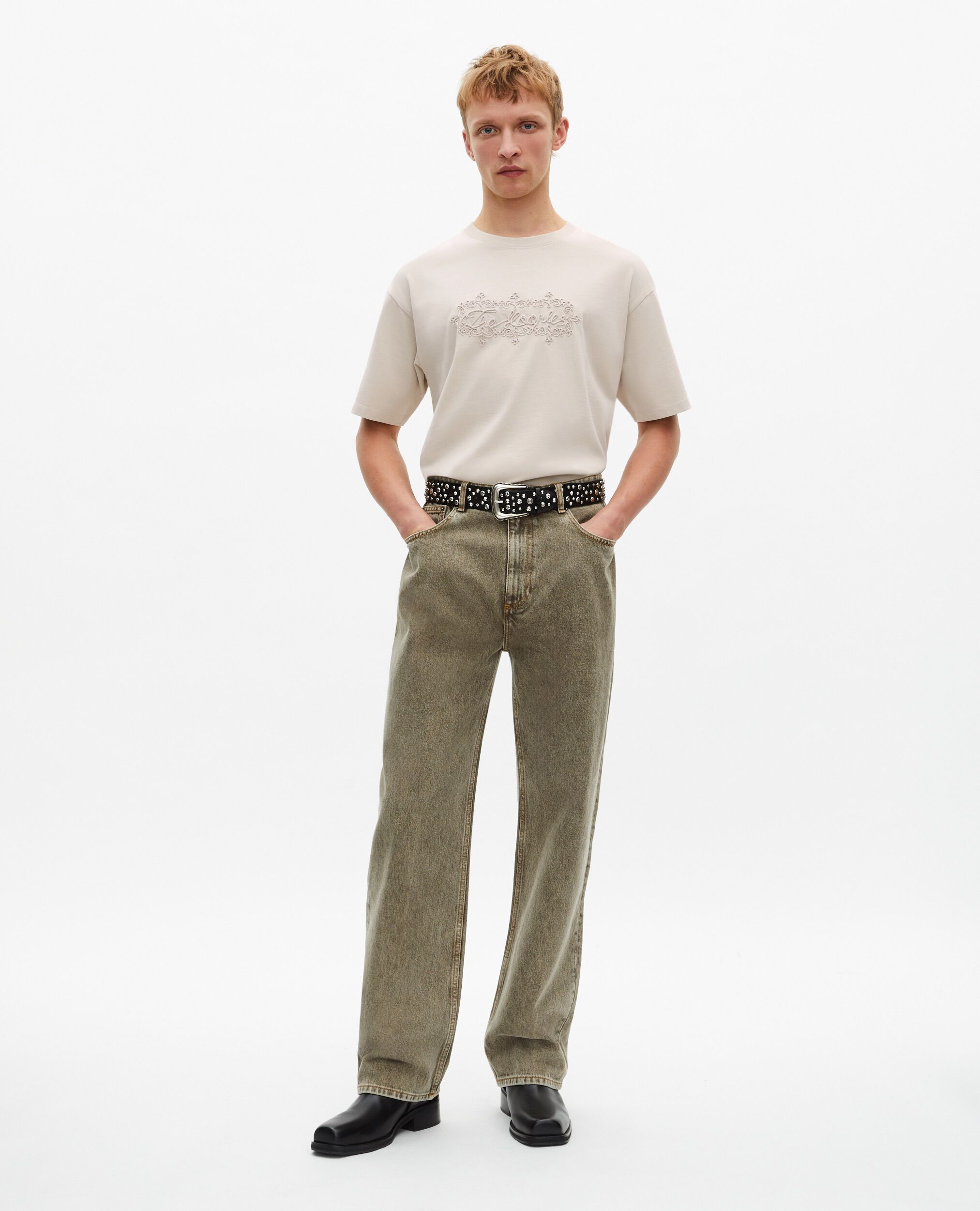 T-shirt avec broderie logo beige, BEIGE GREY, hi-res image number null