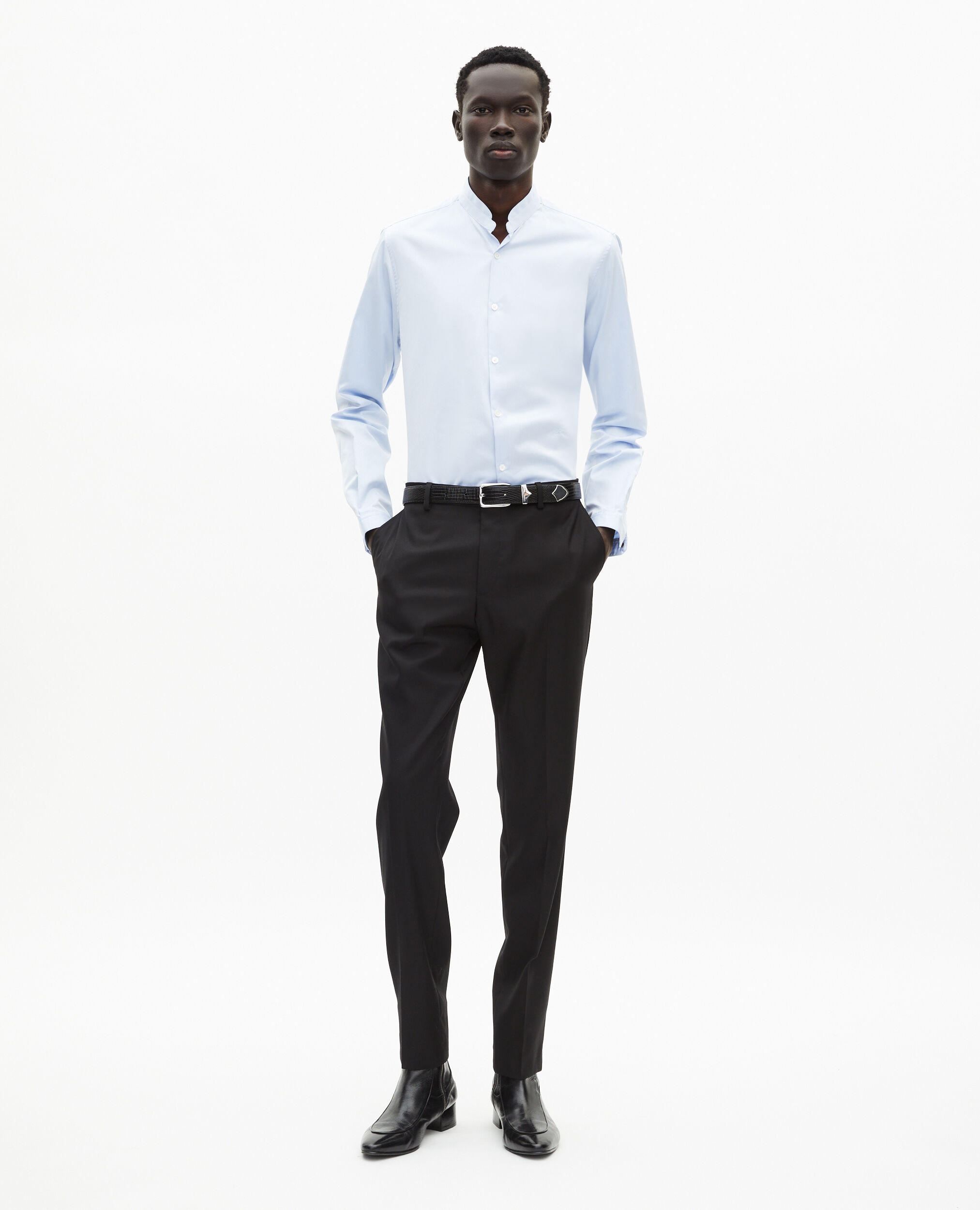 Pantalon de costume en laine ajusté noir, BLACK, hi-res image number null