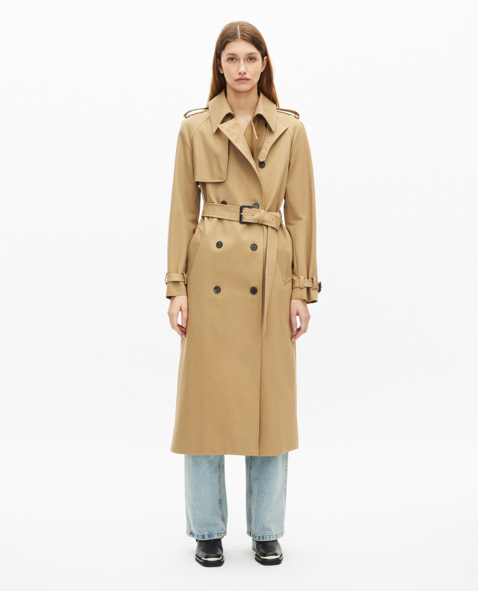 Trench long en coton beige, BEIGE, hi-res image number null