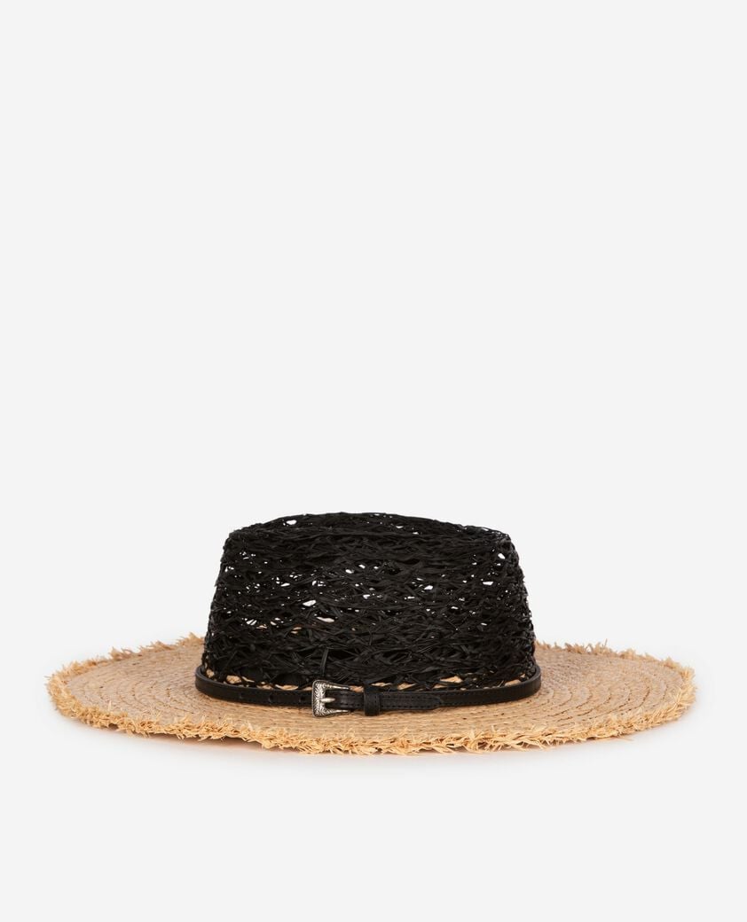 The Kooples FEMME BLACK - CREAM chapeau en raphia noir et beige