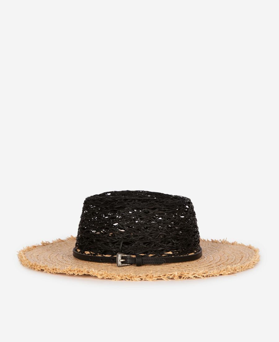 The Kooples WOMEN BLACK - CREAM black and beige raffia hat