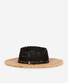 The Kooples FEMME BLACK - CREAM chapeau en raphia noir et beige