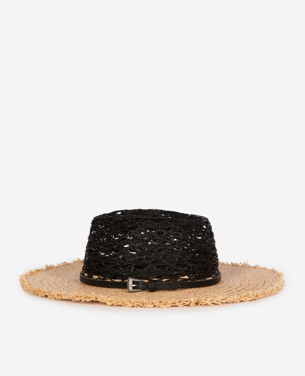 The Kooples FEMME BLACK - CREAM chapeau en raphia noir et beige