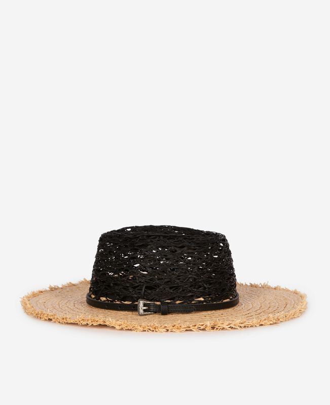 The Kooples FEMME BLACK - CREAM chapeau en raphia noir et beige