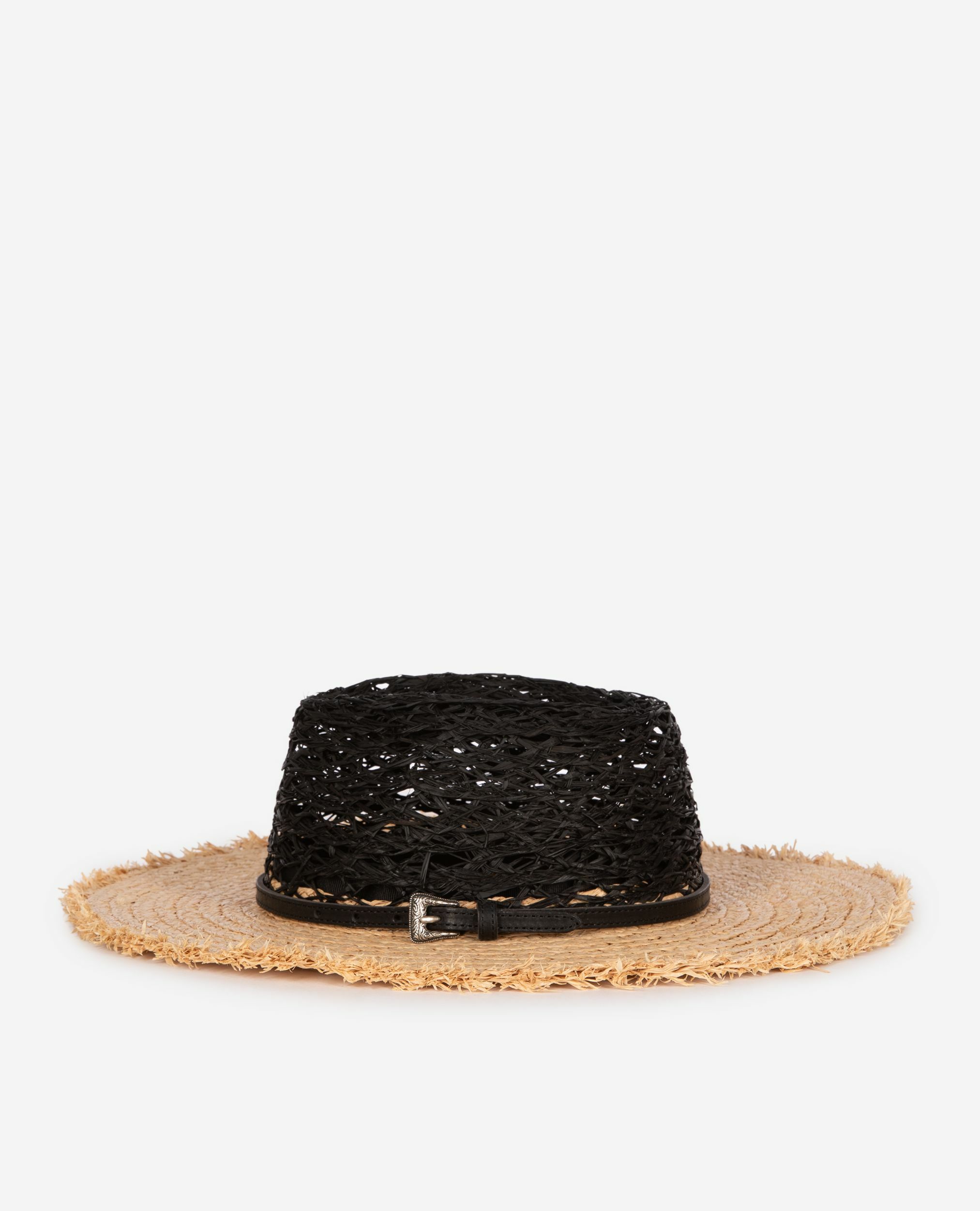 Chapeau en raphia noir et beige, BLACK - CREAM, hi-res image number null