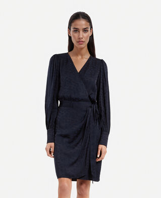 The Kooples FEMME NAVY robe courte portefeuille jacquard marine