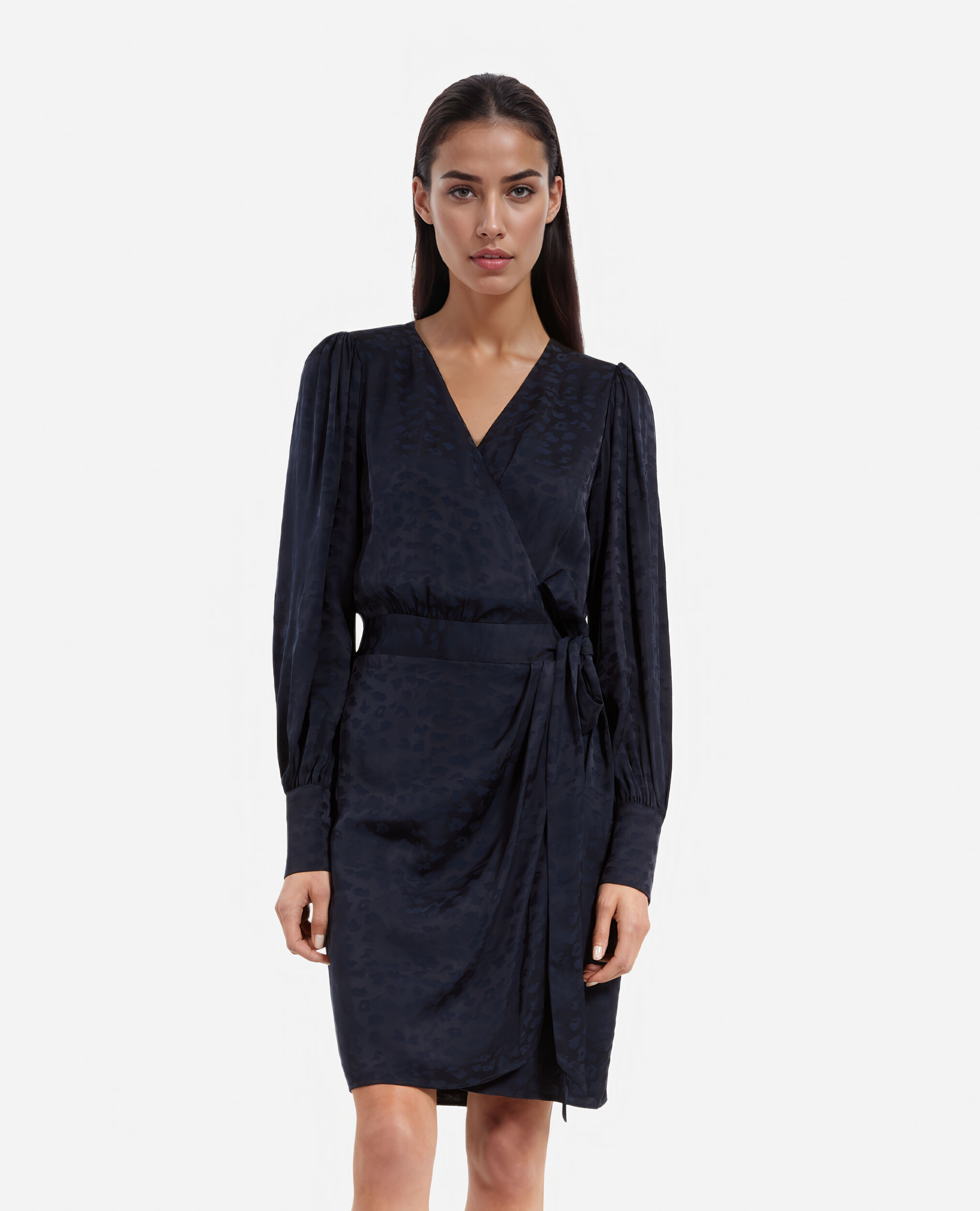 Robe courte portefeuille jacquard marine, NAVY, hi-res image number null