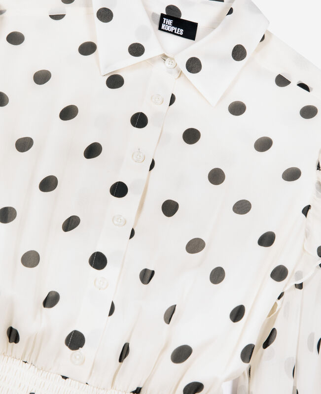 The Kooples FEMME WHITE / BLACK robe longue blanche à pois écrue