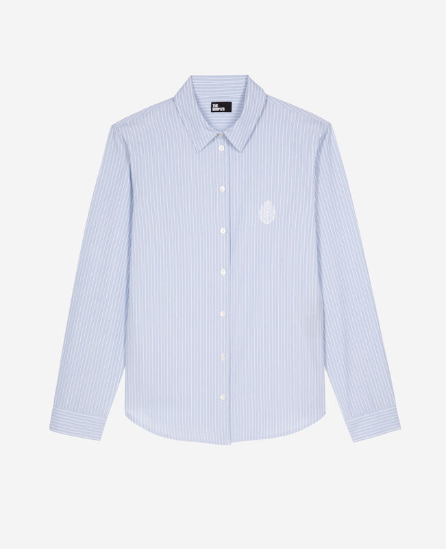 The Kooples FEMME BLUE / WHITE chemise à rayures en popeline bleue