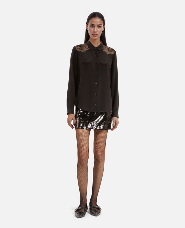 The Kooples FEMME BLACK chemise en soie avec dentelle noire