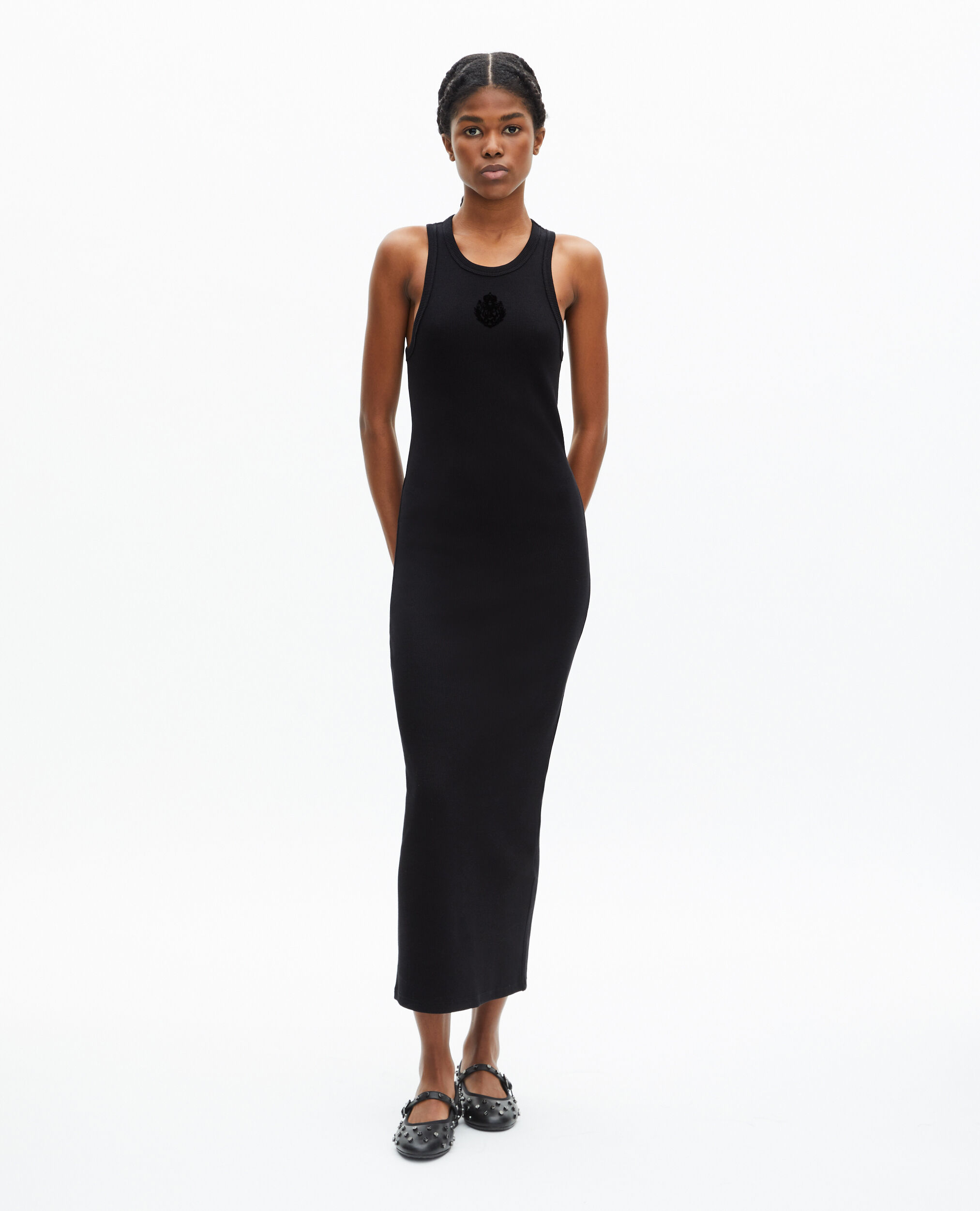 Robe longue avec blason sans manches noire, BLACK, hi-res image number null