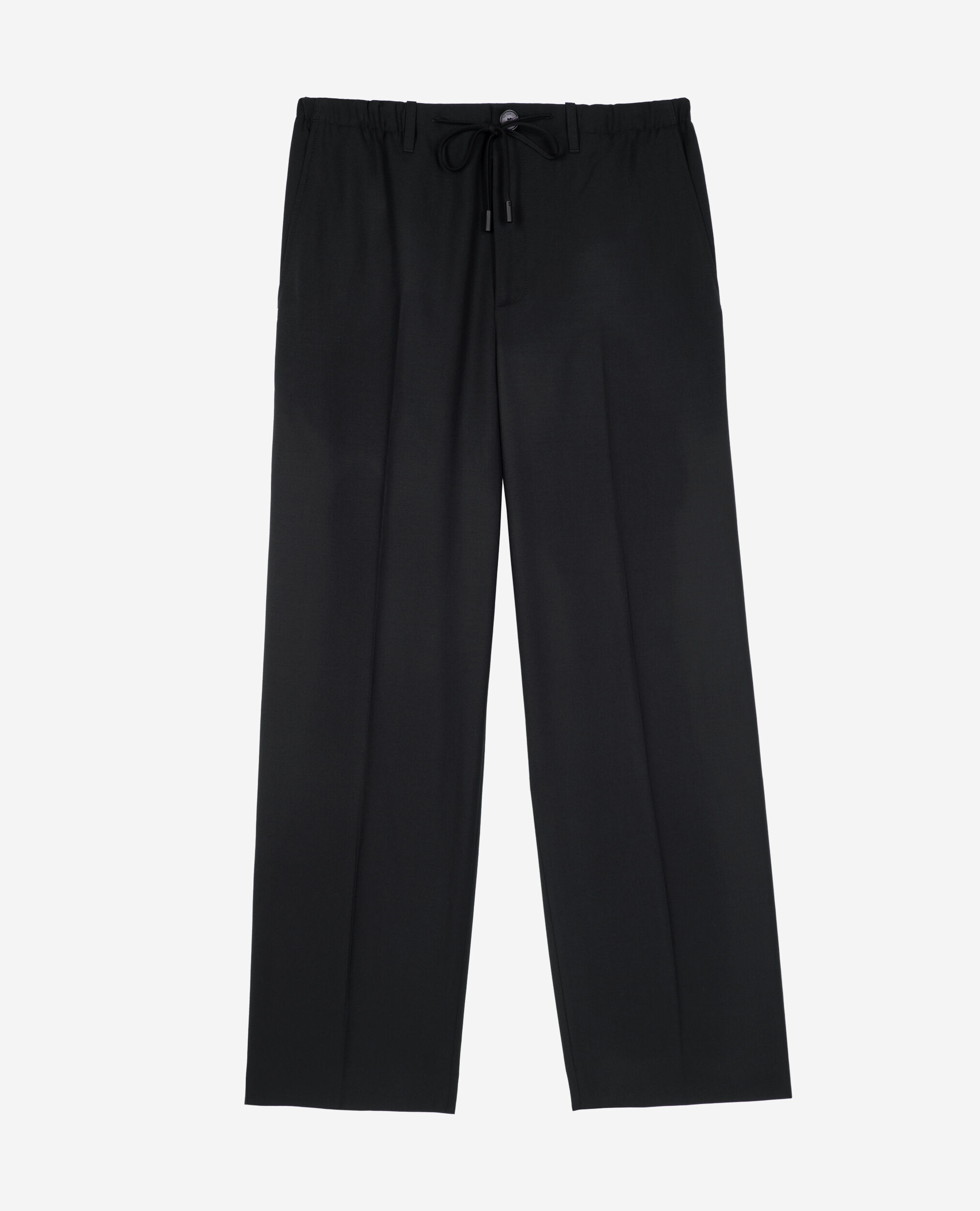 Pantalon droit en laine noir, BLACK, hi-res image number null