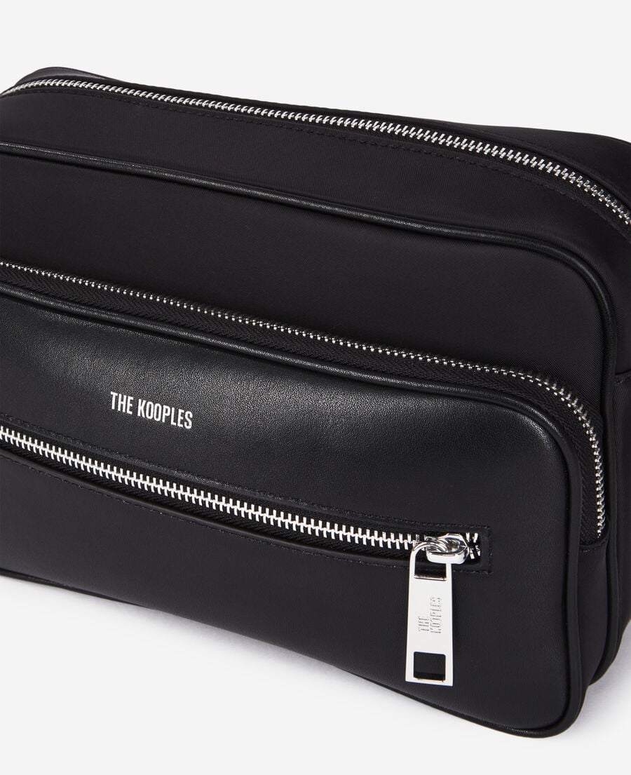 The Kooples HERREN BLACK schwarze messenger-tasche aus leder und nylon