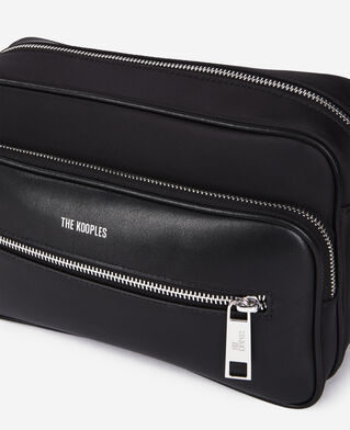 The Kooples HERREN BLACK schwarze messenger-tasche aus leder und nylon